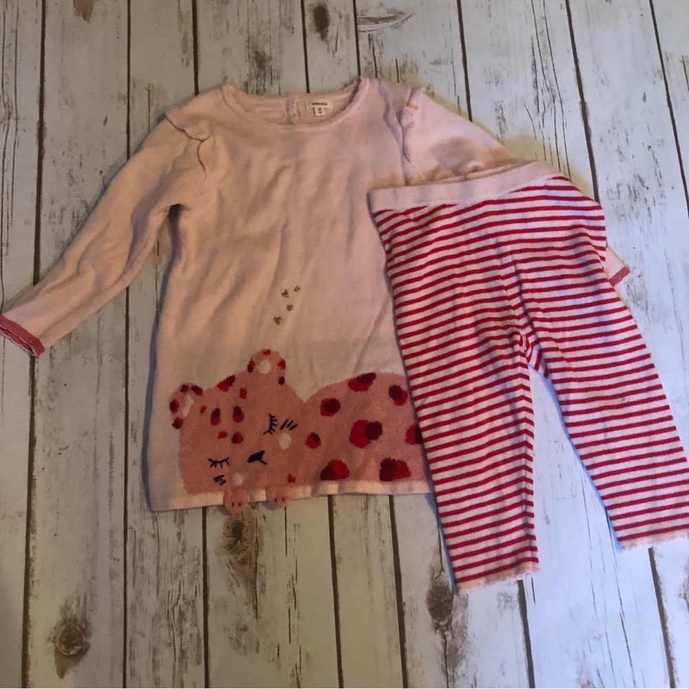 Catimini pink kitty sweater outfit